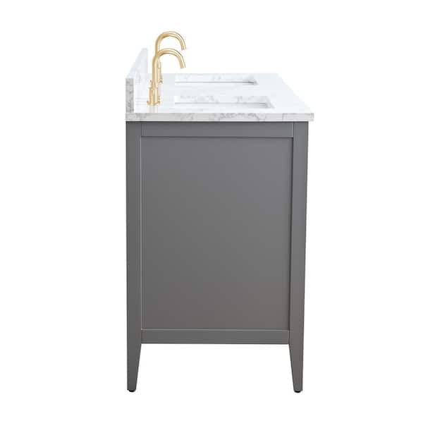 60 in. W x 22 in. D x 34 in. H Double Sink Bathroom Vanity Cabinet in Cashmere Gray with Engineered Marble Top in White