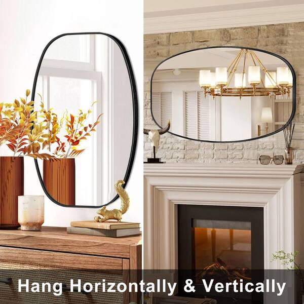 LuxHomez 24 in. W x 36 in. H Black Oval Wall Mirror Aluminum