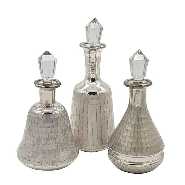 A & B Home Silver Glass 4.9 in. Decorative Bottles (Set of 3)