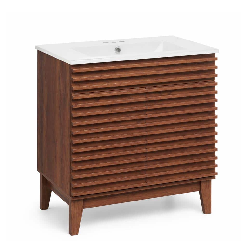 36 in. W Freestanding Bath Vanity in Walnut with White Sink Top, Solid Wood Legs and Soft-Close Doors price history on PriceWatchPro