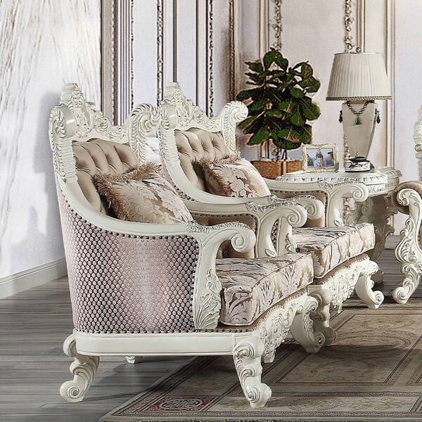 Acme Furniture Vanaheim Fabric and Antique White Finish Leather