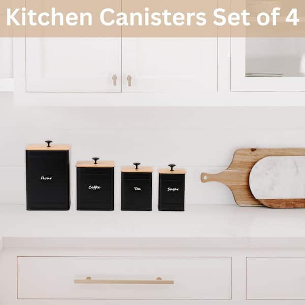 Lynzavix 4-Piece Alloy Metal Steel Kitchen Canister Set Food