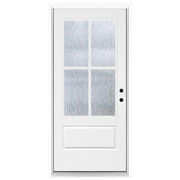 MP Doors 36 in. x 80 in. 3/4 Lite Left-Hand Inswing 4 lite SDL Water Wave Glass Finished White Fiberglass Prehung Front Door
