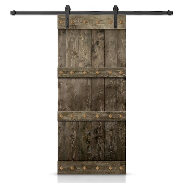 CALHOME 30 in. x 84 in. Espresso Stained DIY Knotty Pine Wood Interior Sliding Barn Door with Hardware Kit and Clavos