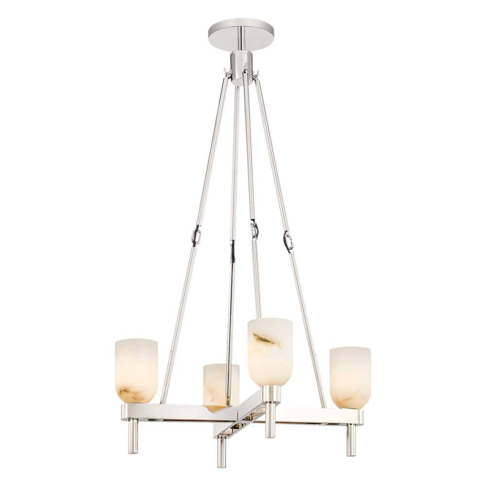 Lucian 22" Modern Polished Nickel Bowl Chandelier with Alabaster Shade