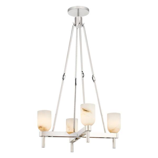 ALORA Lucian 22 in. 4 Light 60-Watt Polished Nickel/Alabaster Pendant Light