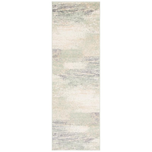Adirondack Ivory/Sage 2 ft. x 12 ft. Solid Color Distressed Runner Rug