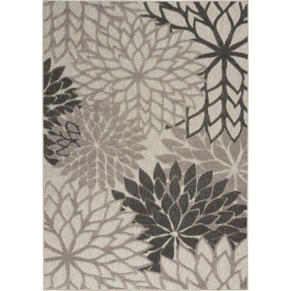 Nourison Aloha Gray 6 ft. x 9 ft. Floral Modern Indoor/Outdoor Patio Area Rug