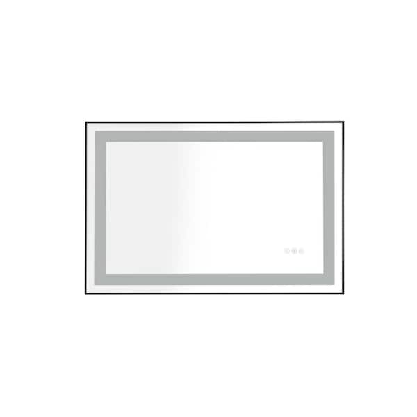 Unbranded 36 in. W x 24 in. H LED High Lumen Lights Rectangle Framed Aluminum Frameless Wall Mirrors Black Mirror for Home Decor