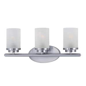 Corona 8 in. 3-Light Satin Nickel Vanity Light with Frosted Glass Shade