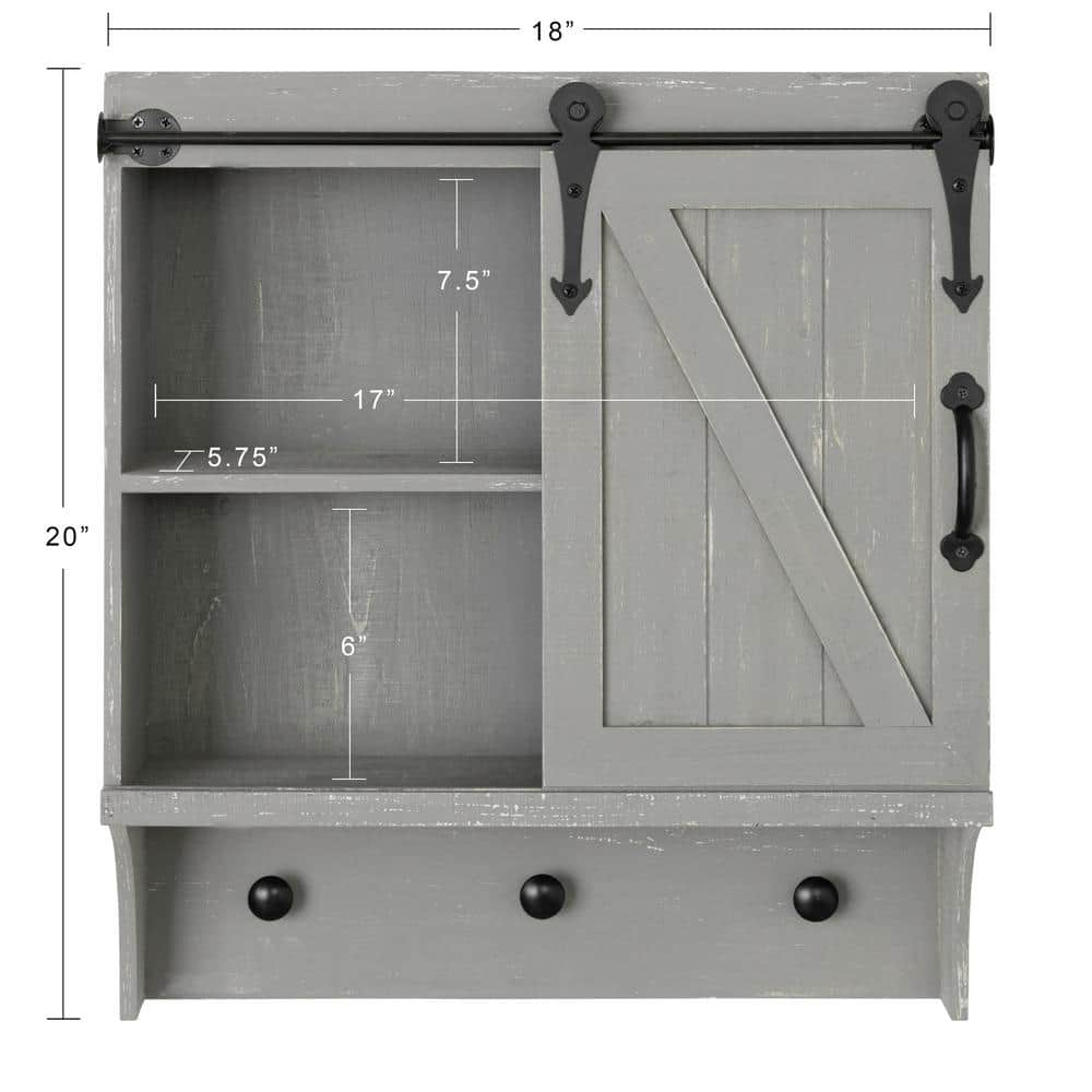 Gray Wood Wall Cabinet with Sliding Barn Door and Knobs