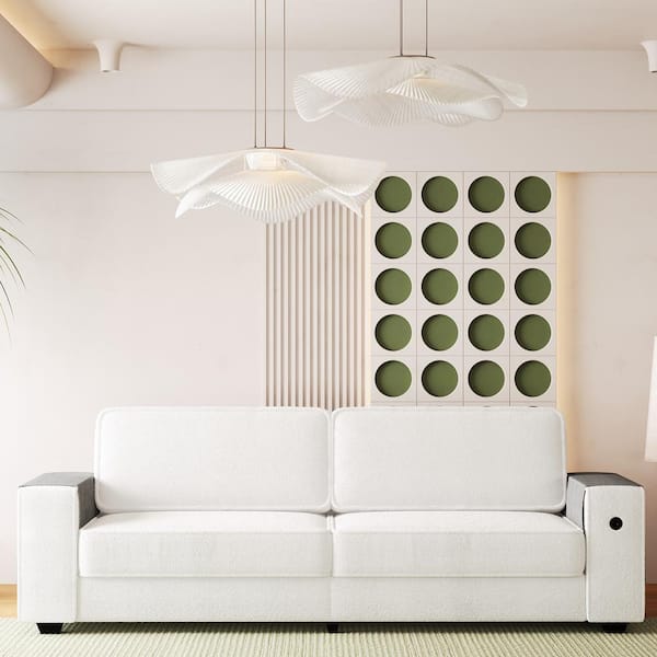 JASIWAY 88.58 in. Square Arm Sherpa Fabric Rectangle Modern Living Room Sofa in. Off-White