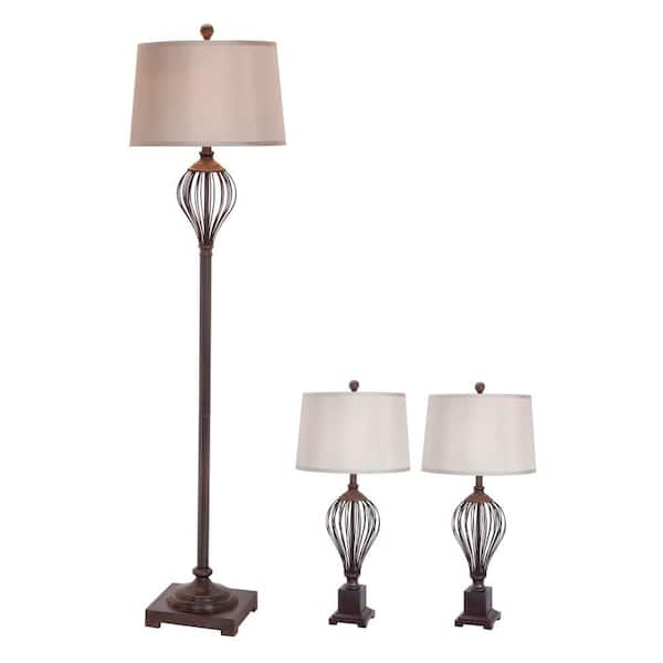 Fangio Lighting Oil-Rubbed Bronze Metal Wire Lamp Set (3-Piece)