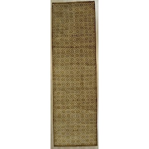 Gold 3 ft. x 12 ft. Handmade Wool Transitional Ningxia Area Rug