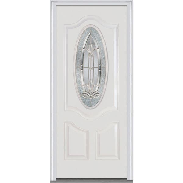 MMI Door 36 in. x 80 in. Bristol Left-Hand 3/4-Lite Decorative 2-Panel Classic Primed Fiberglass Smooth Prehung Front Door