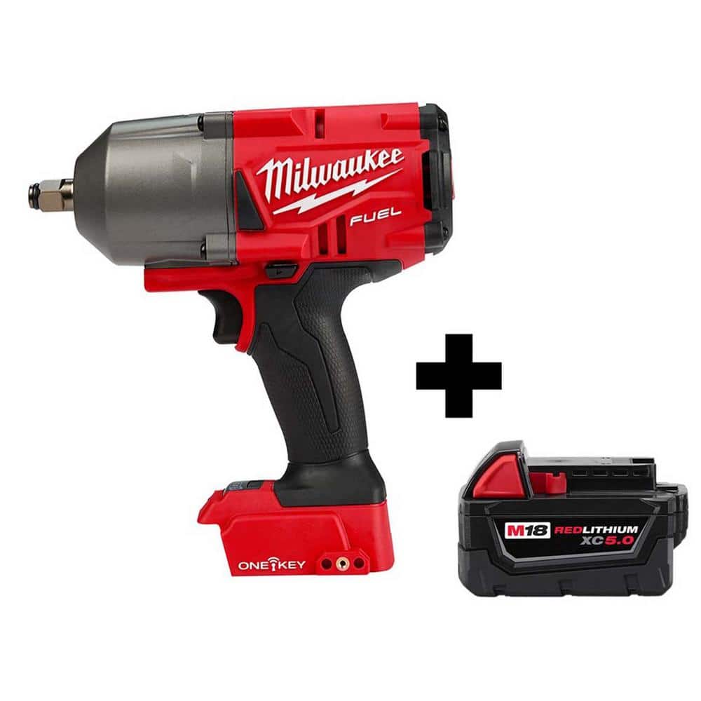 Milwaukee M18 FUEL ONE-KEY 18V Lithium-Ion Brushless Cordless 1/2 in. Impact Wrench w/ Friction Ring, M18 5.0 Ah Battery -  2863-20-48-
