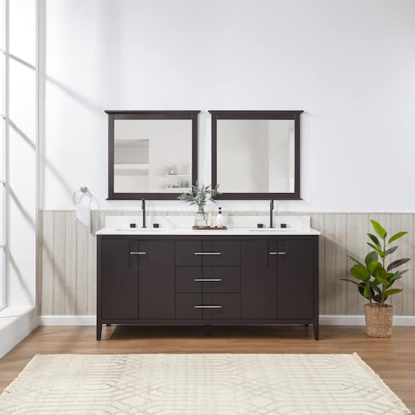 Florence 72 in. W x 22 in. D x 35 in. Double Sink Bath Vanity in Espresso with Solid White Quartz Top