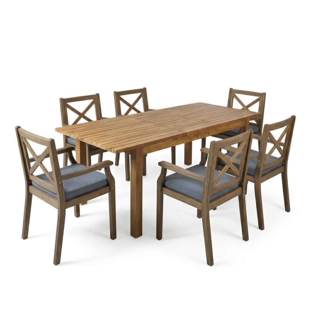 Teak 7-Piece Acacia Wood Outdoor Dining Set with 6 Chairs, 1 Large Table price history on PriceWatchPro