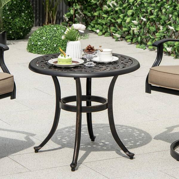 Gymax Antique Brown Round Metal Patio Table 24 Outdoor Side