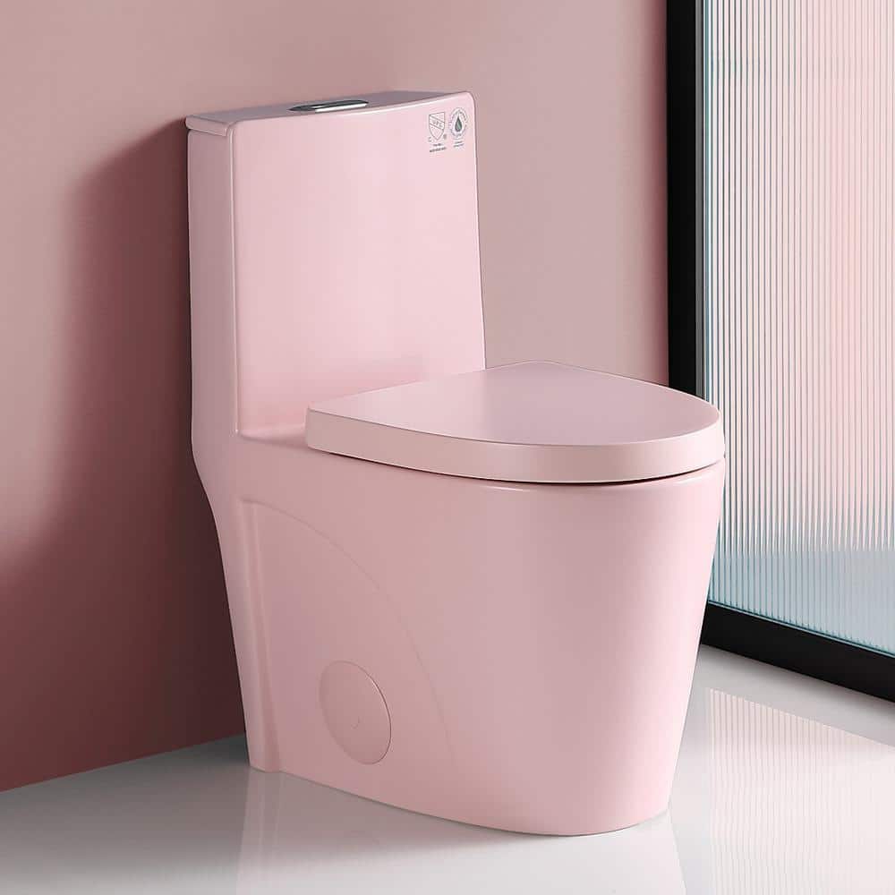 Pink Elongated Free Standing Dual Flush Toilet with Seat
