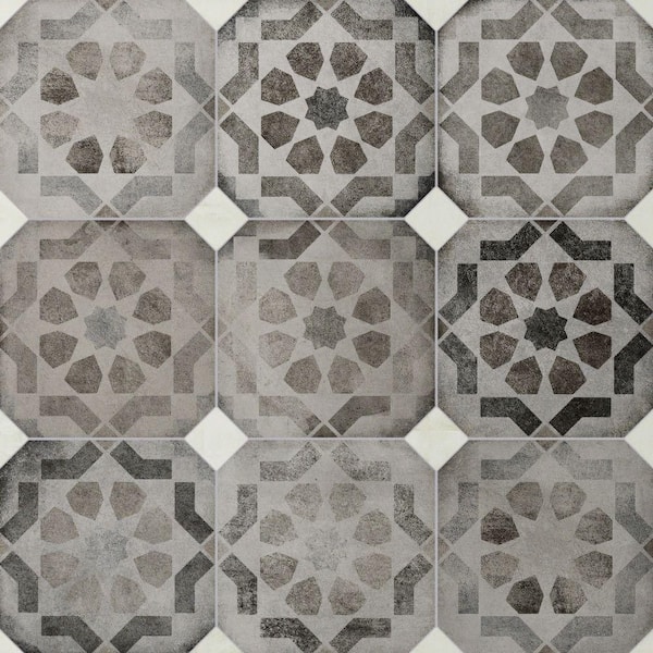 Merola Tile Laverton Octagon Deco Sombra with Taco Nieve 8 in. x 8 in. Porcelain Floor and Wall Tile (11.25 sq. ft. /Case)