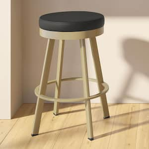 Swice 26.25 in. Black Faux Leather/Golden Metal Counter Stool