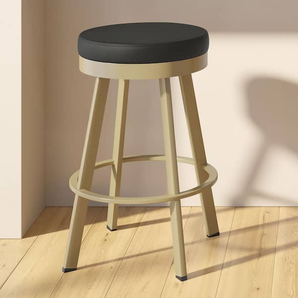 Amisco Swice 26.25 in. Black Faux Leather/Golden Metal Counter Stool