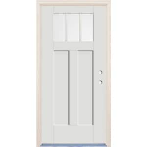 36 in. x 80 in. Left-Hand 3-Lite Clear Glass Alpine Painted Fiberglass Prehung Front Door with 6-9/16 in. Frame