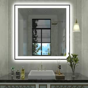 36 in. W x 36 in. H Square Framed Front and Back LED Lighted Anti-Fog Wall Bathroom Vanity Mirror in Tempered Glass