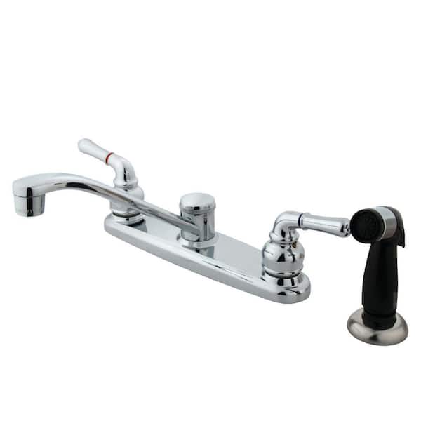 Kingston Brass Magellan 2-Handle Deck Mount Centerset Kitchen Faucets with Side Sprayer in Polished Chrome