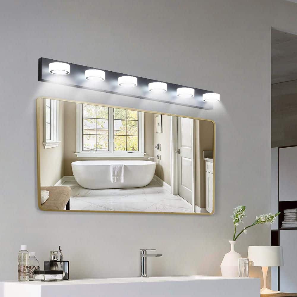 45 in. 6 Light Modern Sleek Black Vanity Light Fixture Bathroom Over Mirror Wall Lights with Iron+Acrylic Dimmable price history on PriceWatchPro
