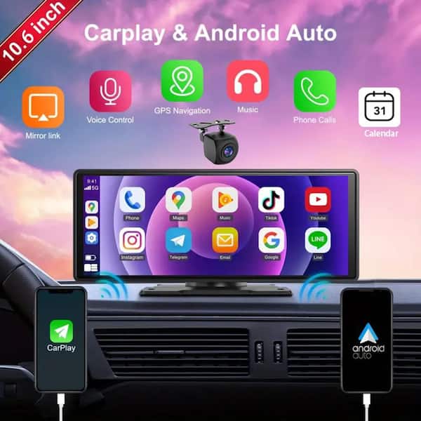 10.26 in. HD Touch Screen Car Stereo, with CarPlay, Android Auto, FM Radio, Voice Control, Dual Cameras