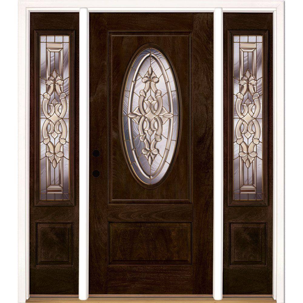 63.5 in.x81.625in.Silverdale Brass 3/4 Oval Lt Stained Chestnut Mahogany Rt