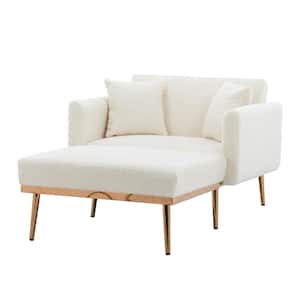 White Teddy Velvet With 2 Pillows Chaise Lounge Chair (Set of 1)