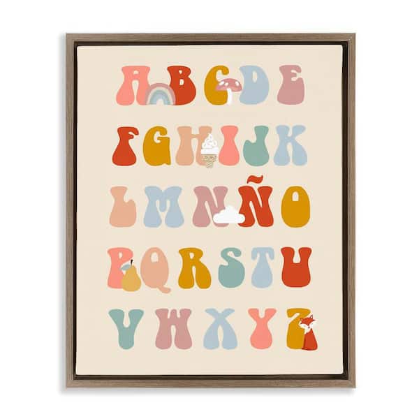 Stupell Industries Spanish Alphabet Soft Illustrations by Lil' Rue Brown Floater Frame Typography Graphic Art Print 21 in. x 17 in.