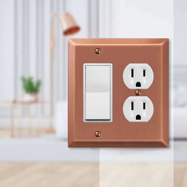 Metallic 2 Gang 1-Duplex and 1-Rocker Steel Wall Plate - Antique Copper