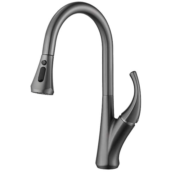 Unbranded Kastner Single-Handle Deck Mount Pull-Out Sprayer Kitchen Faucet with Supply Lines in Metal Gray