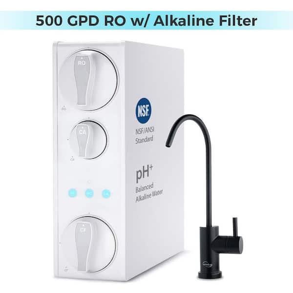 NSF-Certified Alkaline 500 GPD Under Sink Tankless RO Water Filter System, Reduces PFAS, Lead, Fluoride, Black Faucet