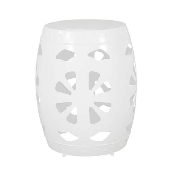 Noble House Burke Haven White Barrel Metal Outdoor Side Table