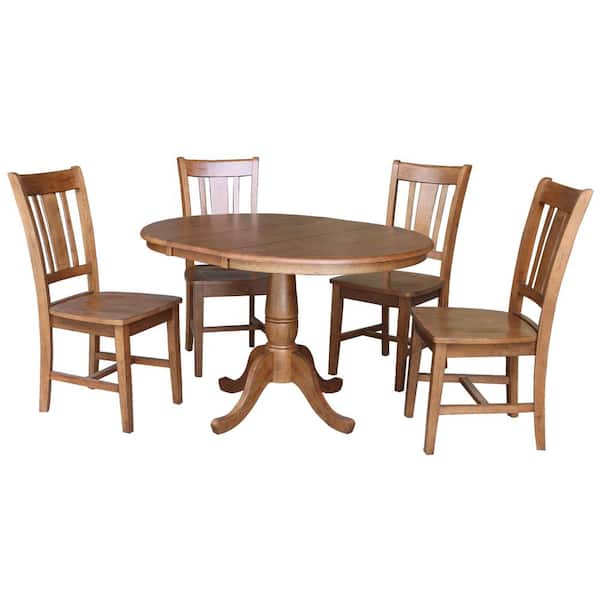 International Concepts Distressed Oak 48 in. Oval Dining Table with 4-San Remo Side Chairs (5-Piece)