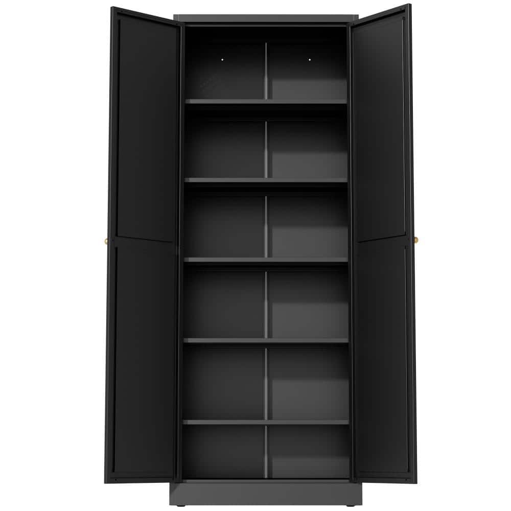 Black 72 in. Accent Cabinet Office Storage Cabinet with 5 Shelves and Tool-Free Assembly durable construction