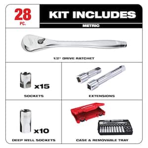 1/2 in. Drive Metric Ratchet & Socket Mechanics Tool Set with 1/2 in. Drive 90-Tooth 18 in. Extended Ratchet (29-Piece)