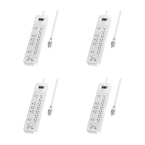 Huntkey Power Strip Surge Protector with 12 AC Sockets and 2 USB Charging Ports in White (4-Pack)