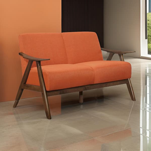 Benjara 32 in. Orange and Brown Polyester 2-Seater Loveseat