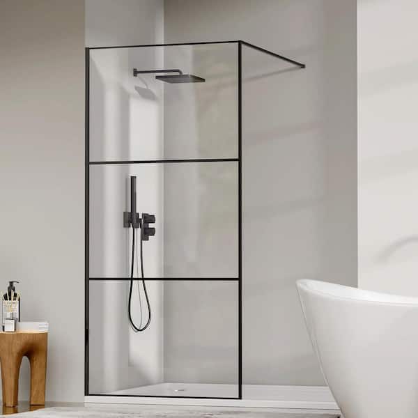 27.6-47.2 in. W x 75 in. H Framed Fixed Shower Screen Door Matte Black Adjustable Support Bar (3 Pieces) Divided Pattern