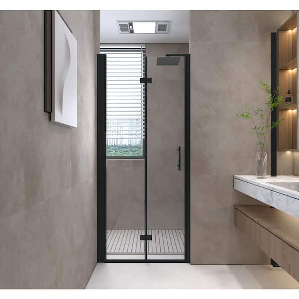 32 in. W x 72. in. H Bifold Semi-Frameless Shower Door in Matte Black with Clear Tempered Glass
