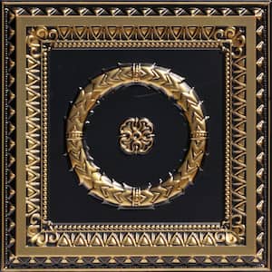 Laurel Wreath 2 ft. x 2 ft. PVC Glue-up or Lay-in Ceiling Tile in Antique Brass