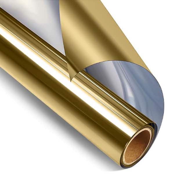 24 in. W x 79 in. L Heat Blocking Anti UV Daytime Blackout Decorative Window Film with One Way Reflective, Gold-Silver