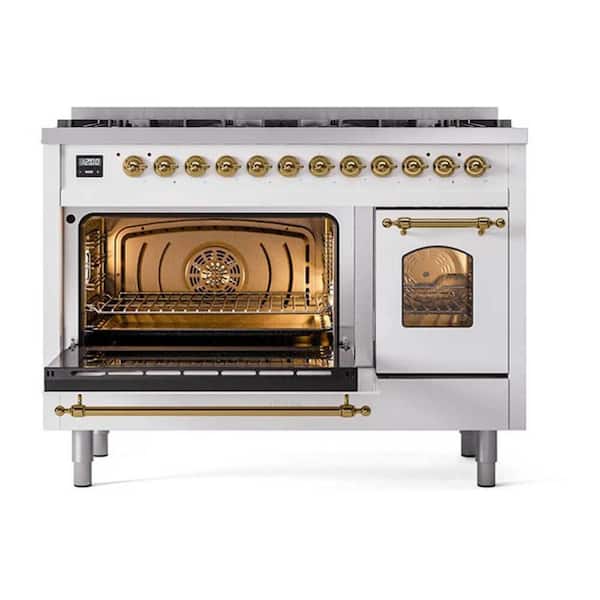 Nostalgie II 48 in. Freestanding Dual Fuel Range with 8 Burners, Double Ovens in White