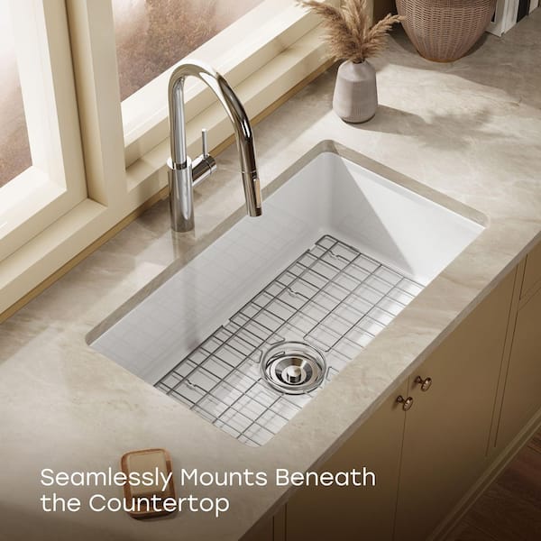 HOROW CozyStream 32 in. Undermount/Drop-In Single Bowl White